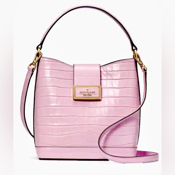 Kate spade NWT Croc Embossed Leather Crossbody/top handleBucket Bag Regan LtPink - Picture 10 of 10
